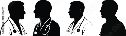 Silhouette of a medical team meeting of doctors with stethoscopes ready for discussion 