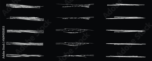 Chalk line underline brush set. Hand drawn crayon and pencil stroke with chalk texture and grunge mark for kid chalkboard design. Doodle border crayon underline in sketch style.