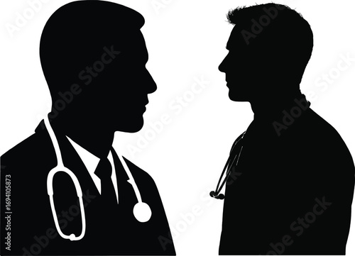 Two doctors silhouette meeting discussing medical issues professional healthcare team collaboration 