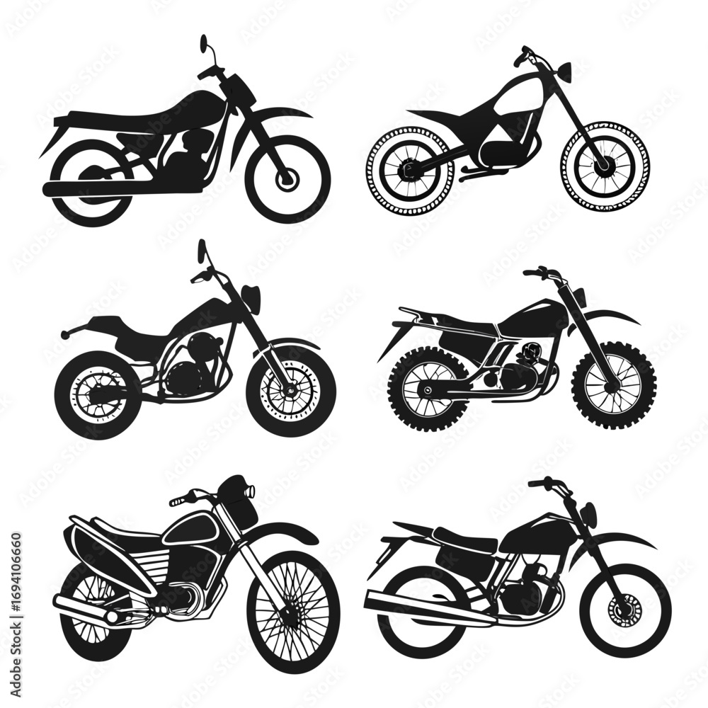 Naklejka premium Six black motorcycle silhouettes motorbike cruiser