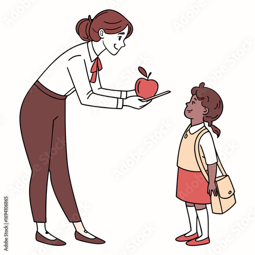 Teacher receives an apple gift from a grateful student illustration