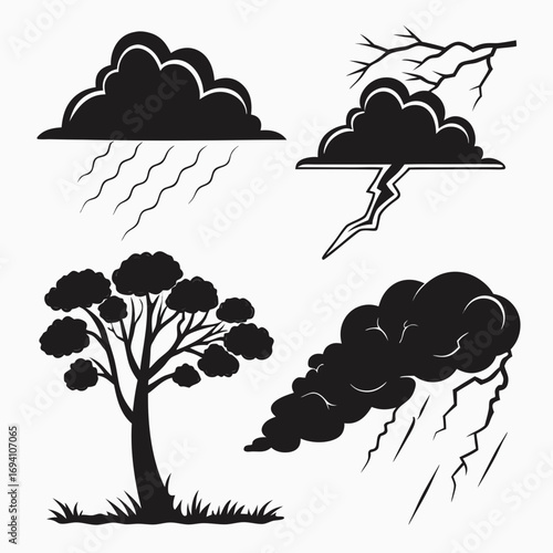 Storm weather cloud tree lightning rain vector