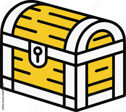 Yellow wooden treasure chest with metal accents and lock nautical adventure symbol
