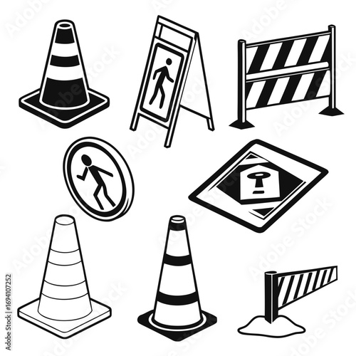 Traffic safety and warning symbols traffic cone warning sign