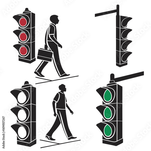 Traffic signals and pedestrian silhouettes traffic light