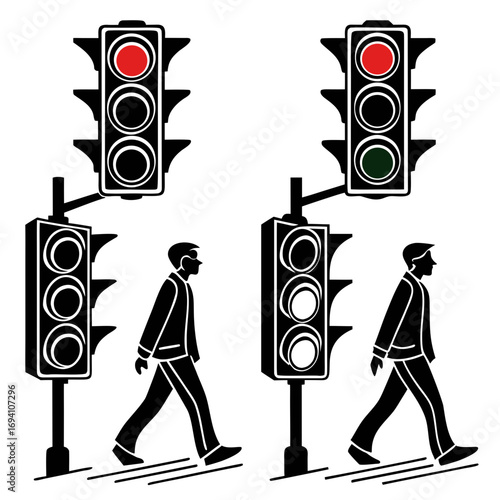 Traffic signals and walking figures traffic light pedestrian crossing
