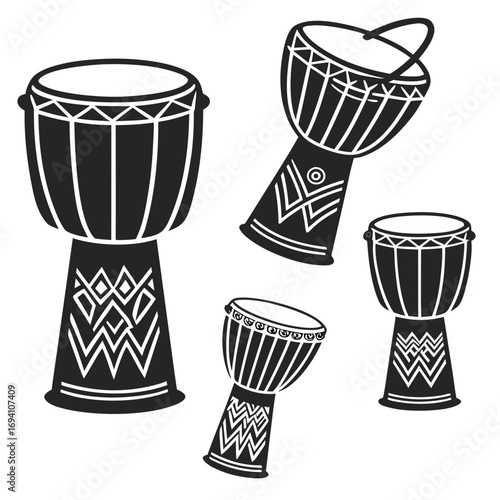Tribal drums with geometric patterns djembe percussion