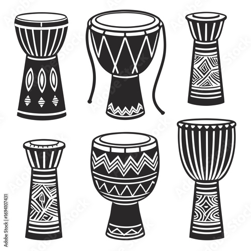 Tribal drums with intricate patterns djembe percussion instruments