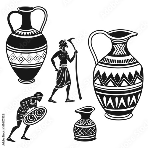 Tribal figures and decorative pottery vessels ancient