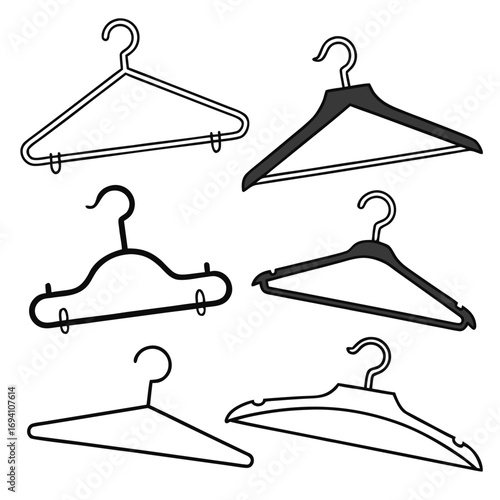 Various clothing hangers black and white garment hangers