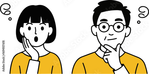 Diverse individuals expressing confusion and contemplation through simple line drawings and thought bubbles