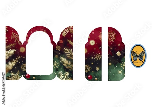 Festive 3D Christmas Tree with Golden Snowflakes and Ornaments