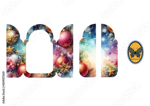 3d card Whimsical Starry Christmas Scene with Colorful Ornaments