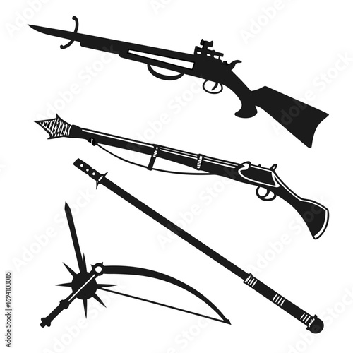 Weapon silhouettes historical combat arms vector
