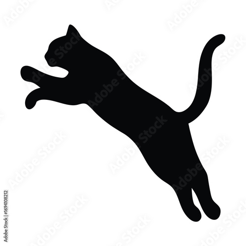 Black cat silhouette vector illustration jumping feline domestic animal pet design graphic art image