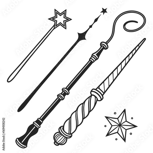 Wizard magic wand silhouette collection fantasy