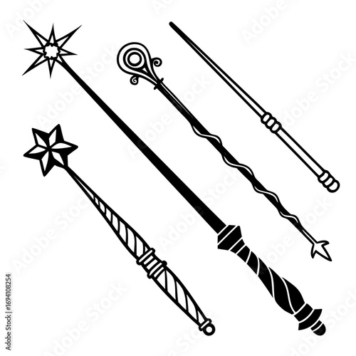 Wizard magic wand silhouettes magic wands wizard tools