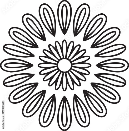 Black outline daisy flower icon with pointed petals