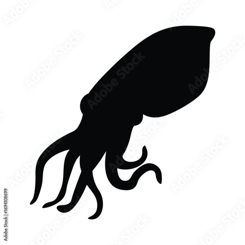 Black silhouette of a cuttlefish vector illustration, marine animal, cephalopod, sea creature, ocean life