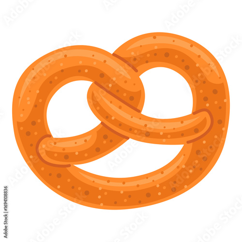 Cartoon pretzel. Vector illustration of german pastry in flat style with shadows and highlights. Isolated on white background for menus and designs
