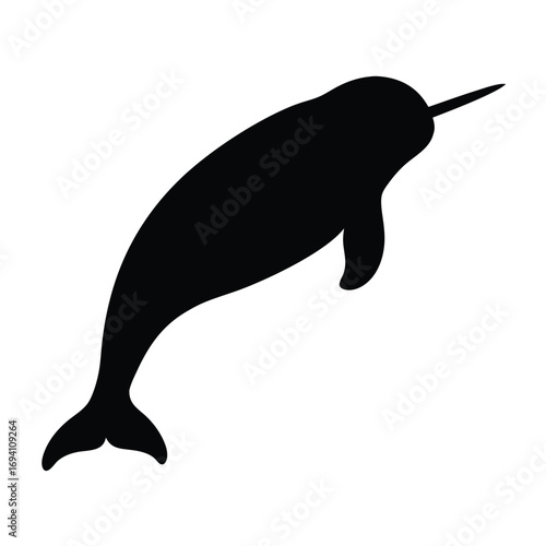 Narwhal silhouette vector image for download magical sea unicorn illustration graphic design art