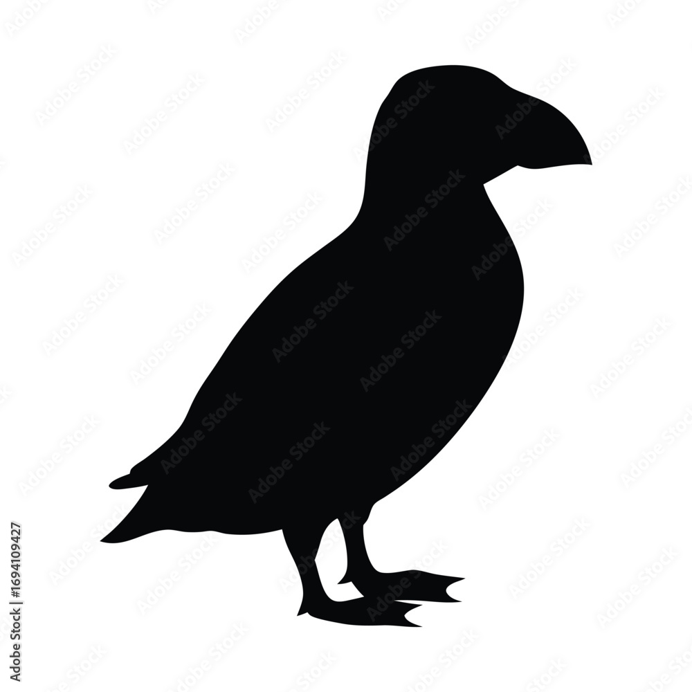 Fototapeta premium Silhouette of atlantic puffin seabird vector illustration wildlife birdwatching design element art