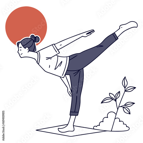 Person balancing on one while stertching the other backward