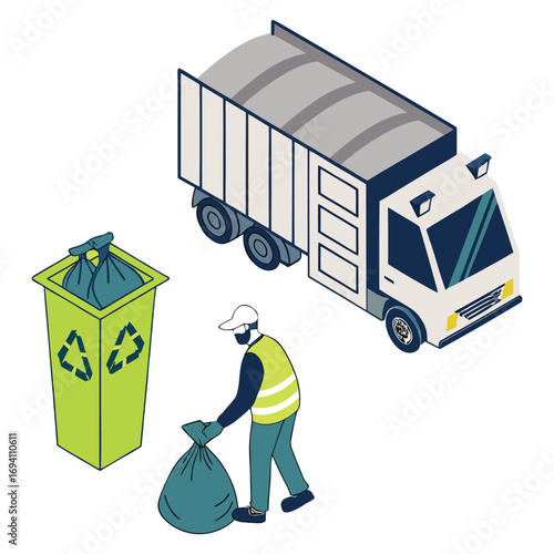 Trash utility, disposal and recycling concept set Vector