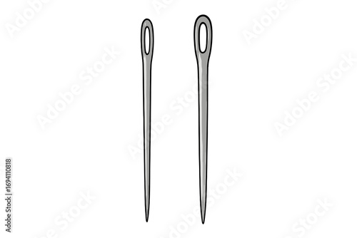 Two sewing needles vector cartoon illustration. Detailed flat icon set for tailoring, mending, craft projects. Tool for dressmaking, needlework, embroidery, handmade hobbies.