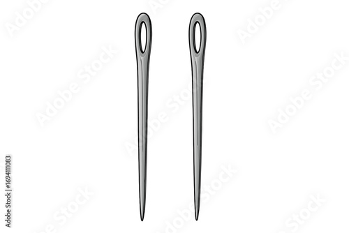 Two sewing needles vector illustration. Sharp steel needle for tailoring, mending, and craft projects. Tool for seamstress, dressmaker, or DIY hobby. Simple flat cartoon design.