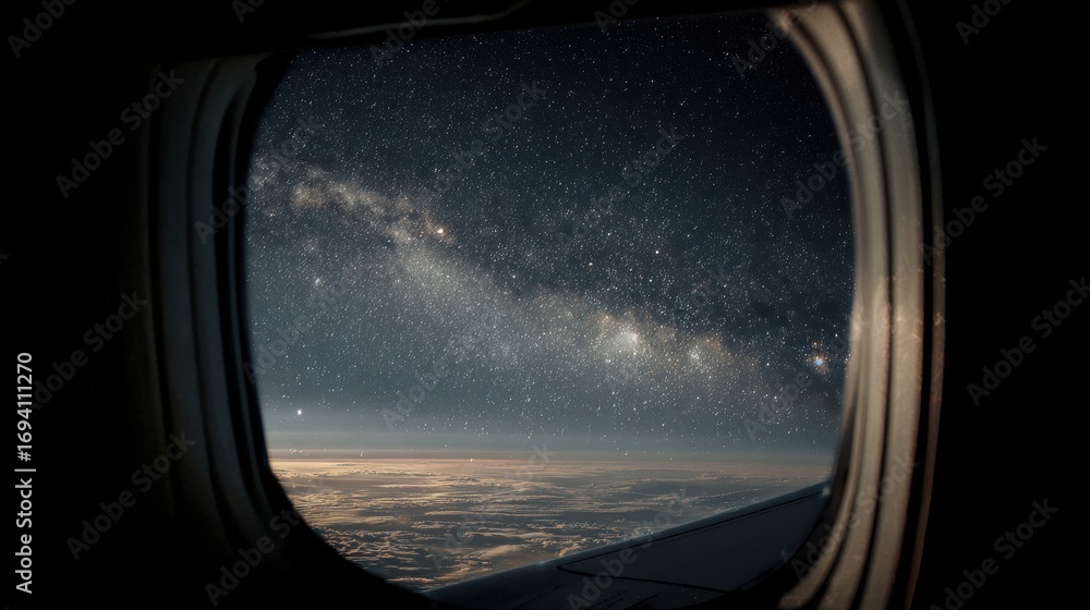 Naklejka premium Milky Way galaxy seen through a spaceship window