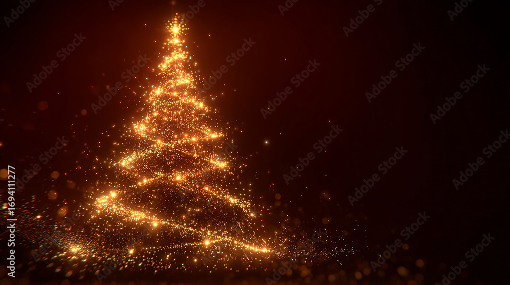 Naklejka premium Glowing Christmas tree made of golden lights