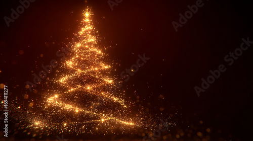Glowing Christmas tree made of golden lights