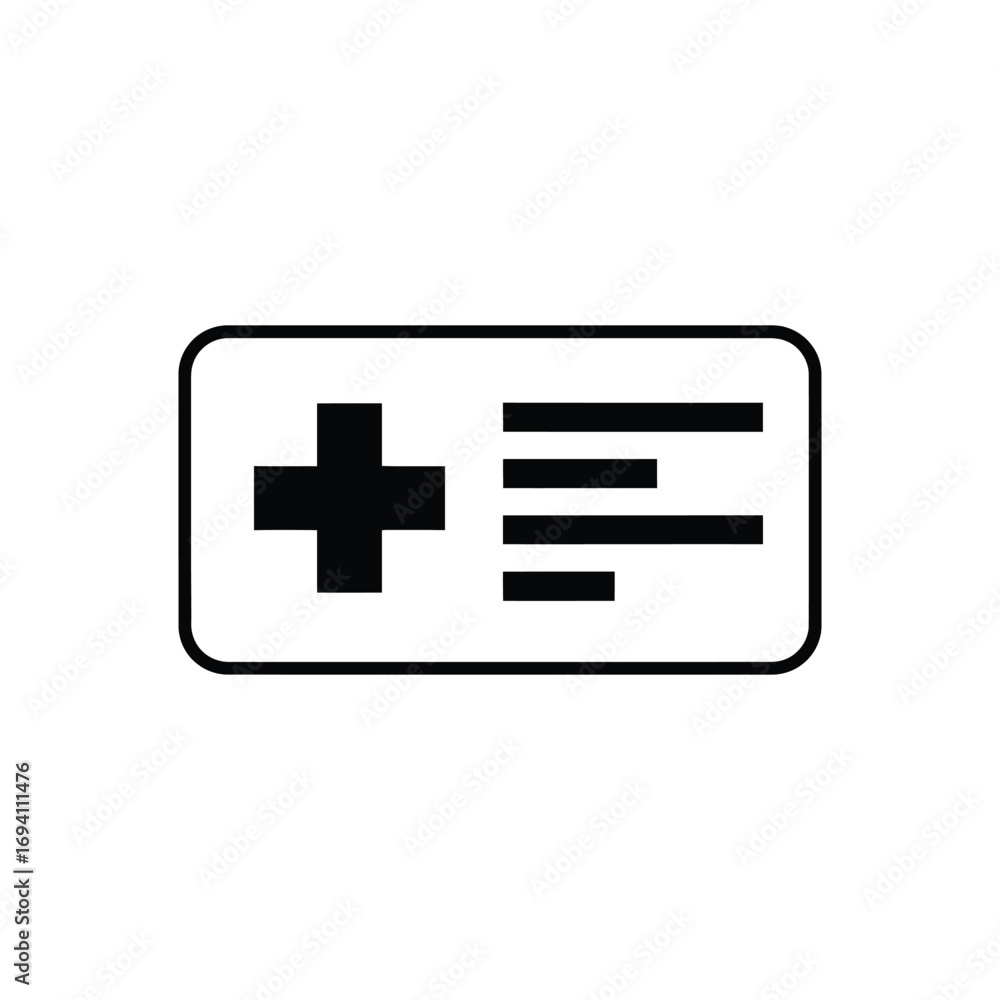 Obraz premium Medical card icon in a flat line style, representing a health insurance document or patient identification for healthcare services and emergency information
