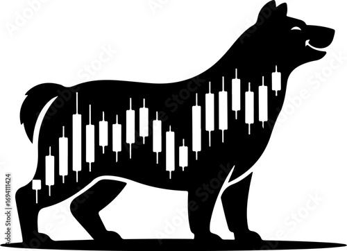 Bearish dog silhouette incorporating stock market candlestick chart graphic vector