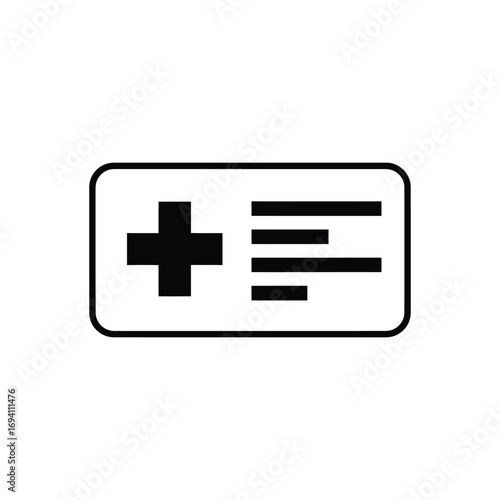 Medical card icon in a flat line style, representing a health insurance document or patient identification for healthcare services and emergency information