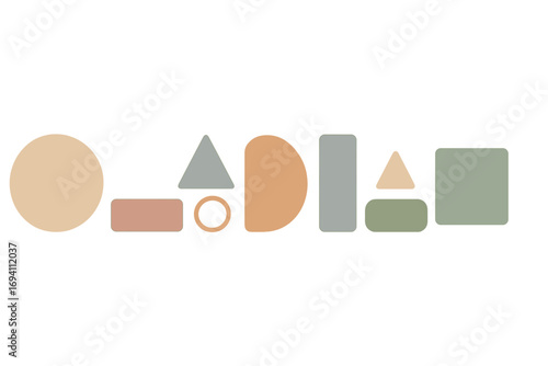 Modern minimalist geometric shapes background. Abstract vector illustration in muted pastel colors. Horizontal composition for banner, web design, or contemporary art print.