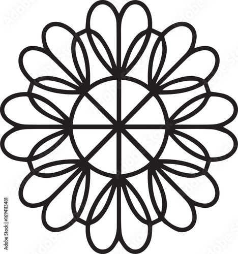 Black and white geometric flower outline on white background