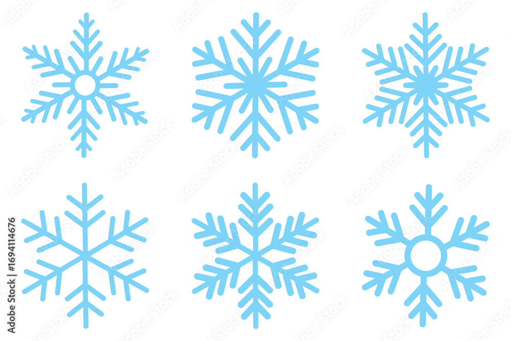 Snowflake different icons. Blue snowflake icon set isolated vector illustration. snowflakes icon, snow or snowflake winter symbol set vector art illustration isolated on transparent png