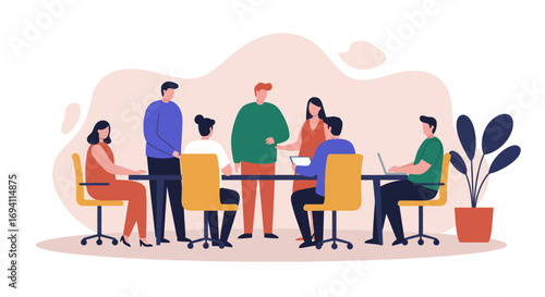 Diverse team of professionals collaborating in a modern office meeting, discussing ideas and working together. Ideal for business, corporate, and productivity concepts.