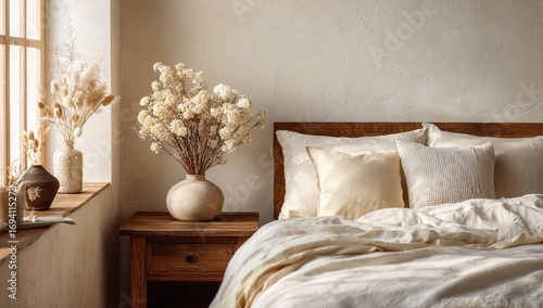 Cozy bedroom interior, warm tones