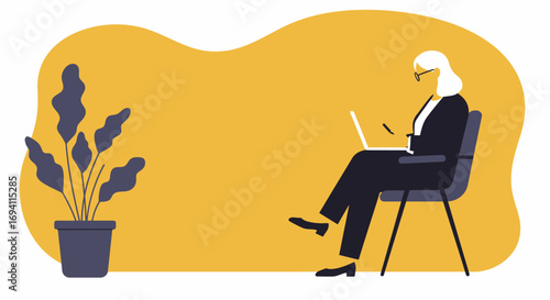 Focused senior businesswoman working remotely with laptop and smartphone, embodying productivity and digital communication. Ideal for business, technology, and lifestyle concepts.