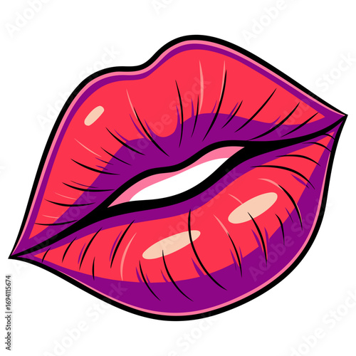 Vibrant plump kiss-shaped lips vector illustration for declarative graphics and scalable design projects white background