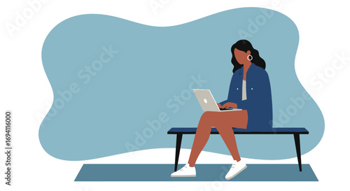 Woman working remotely on a laptop, embodying modern productivity, digital nomad lifestyle, and flexible work. Ideal for business, education, or freelance concepts.