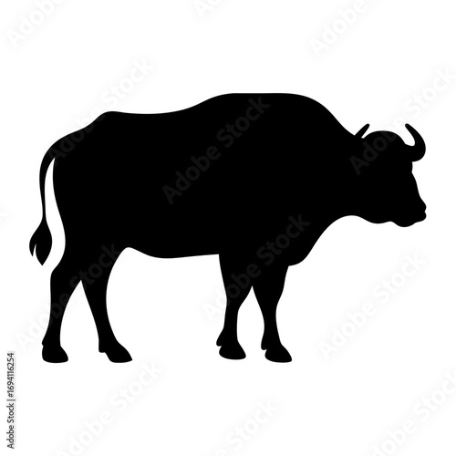 Black silhouette of a gaur indian bison vector illustration drawing isolated on white background