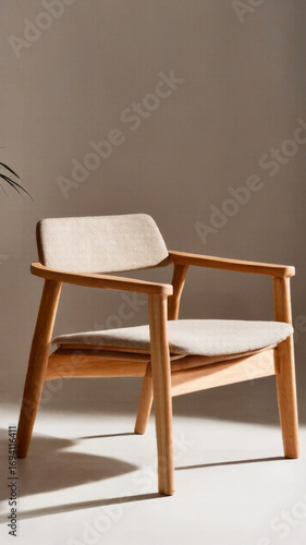 Wallpaper Mural Light wooden armchair with upholstered seat in soft ambient setting Torontodigital.ca