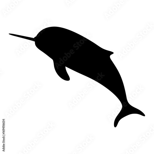 Narwhal vector illustration: marine animal, arctic wildlife, sea creature, black silhouette graphic
