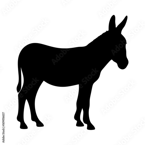 Black donkey silhouette vector illustration of farm animal equine livestock mule burro ass icon graphic