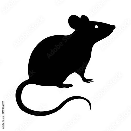 Isolated black silhouette of a mouse vector illustration rodent pest animal cute drawing clip art design graphic