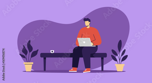 Man focused on his laptop while working remotely or freelancing from a comfortable home office setting, embodying modern productivity and digital lifestyle.